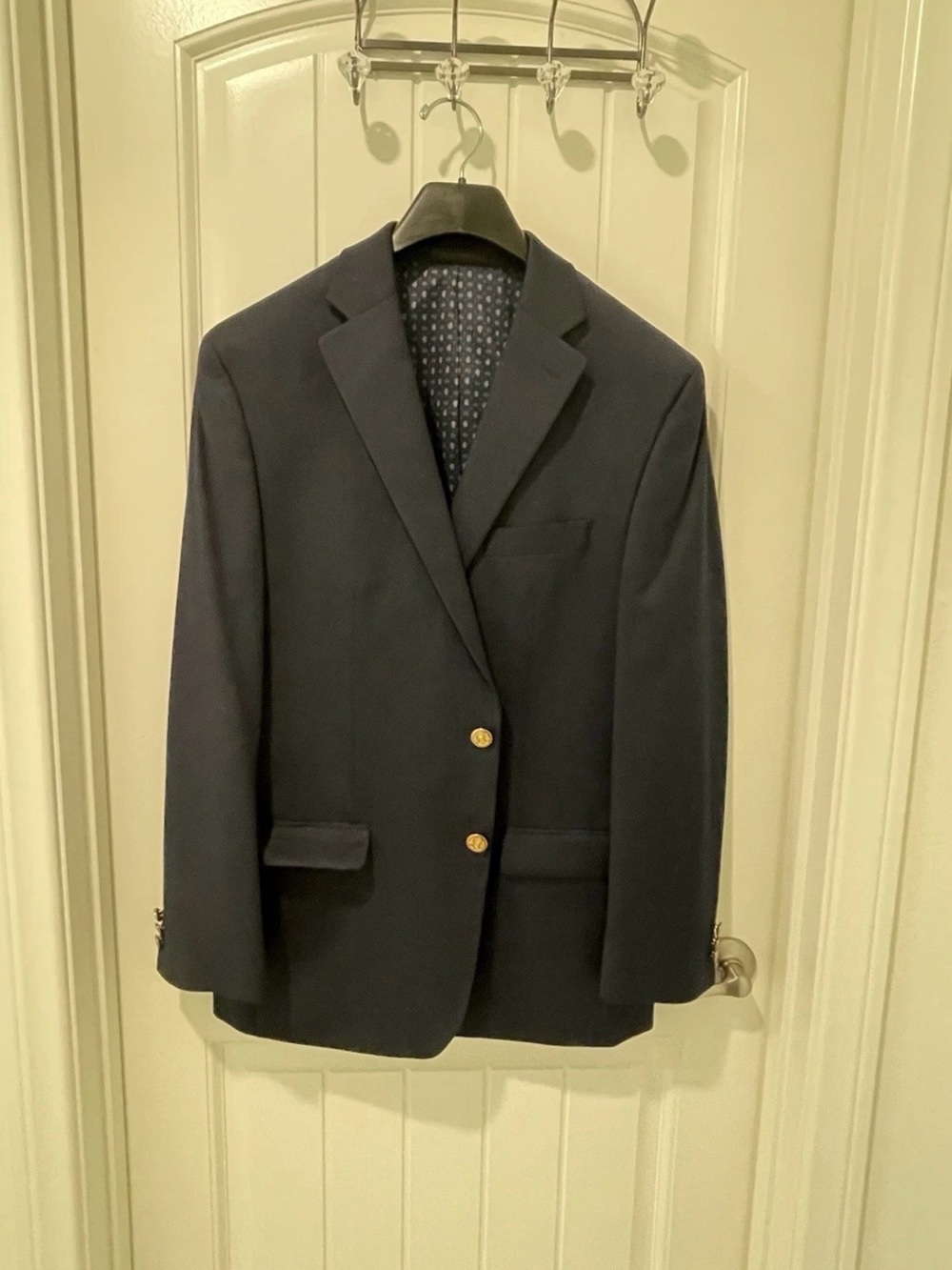 Chaps Navy Blazer Gold Crest Buttons Mens Sport Coat 42R Jacket